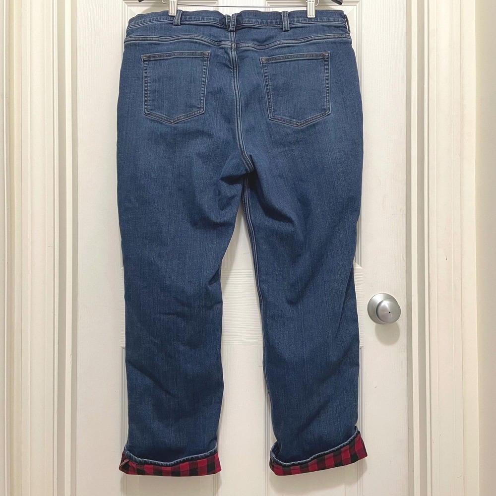 Duluth Trading Red Buffalo Plaid Flannel Lined Jeans Straight Leg Sz 18 Outdoor - Picture 3 of 11